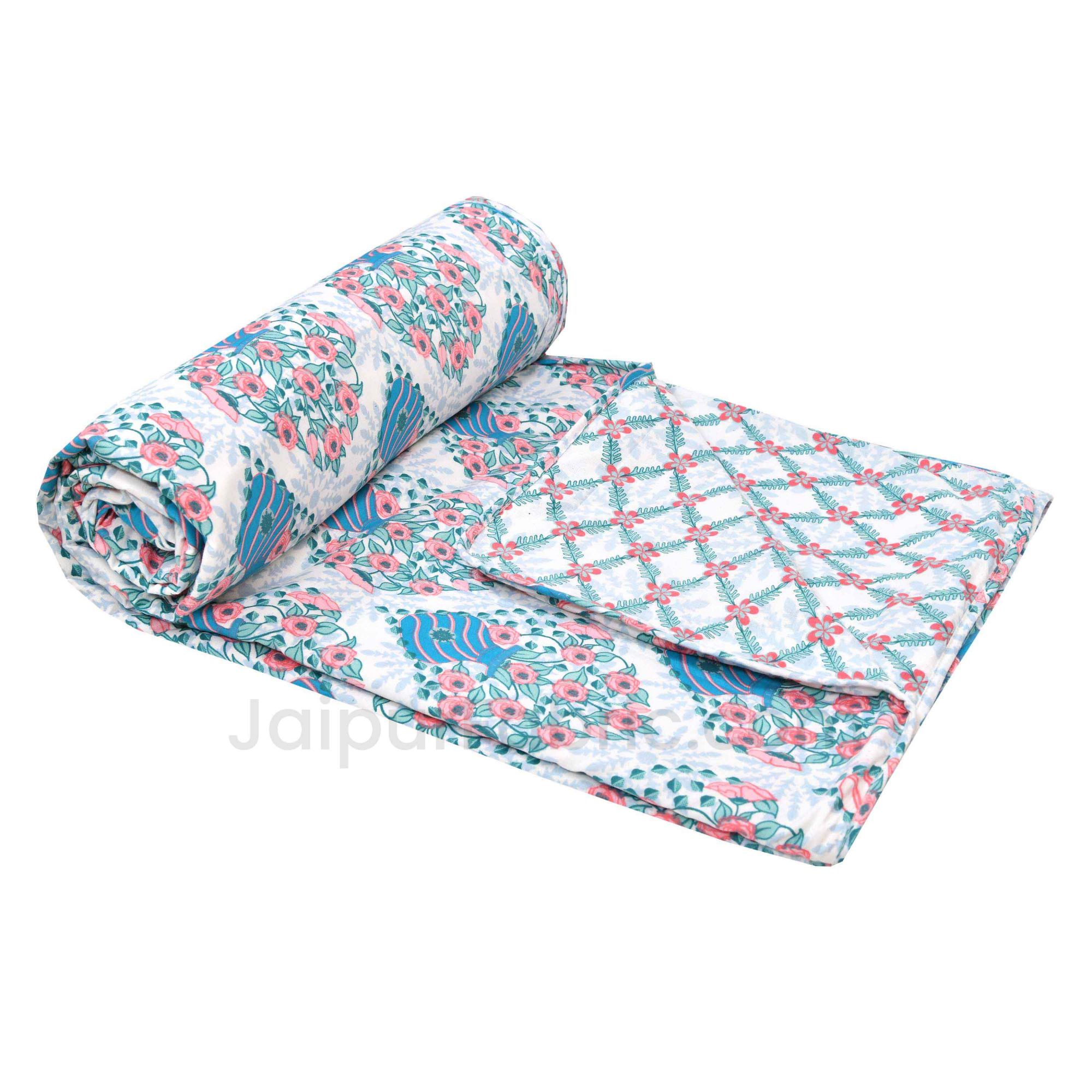 Blue White Floral 150 GSM Reversible Double Bed Cotton AC Dohar