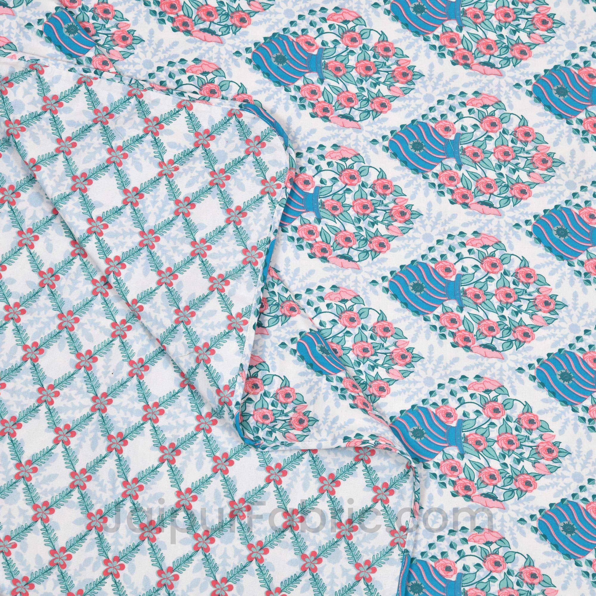 Blue White Floral 150 GSM Reversible Double Bed Cotton AC Dohar