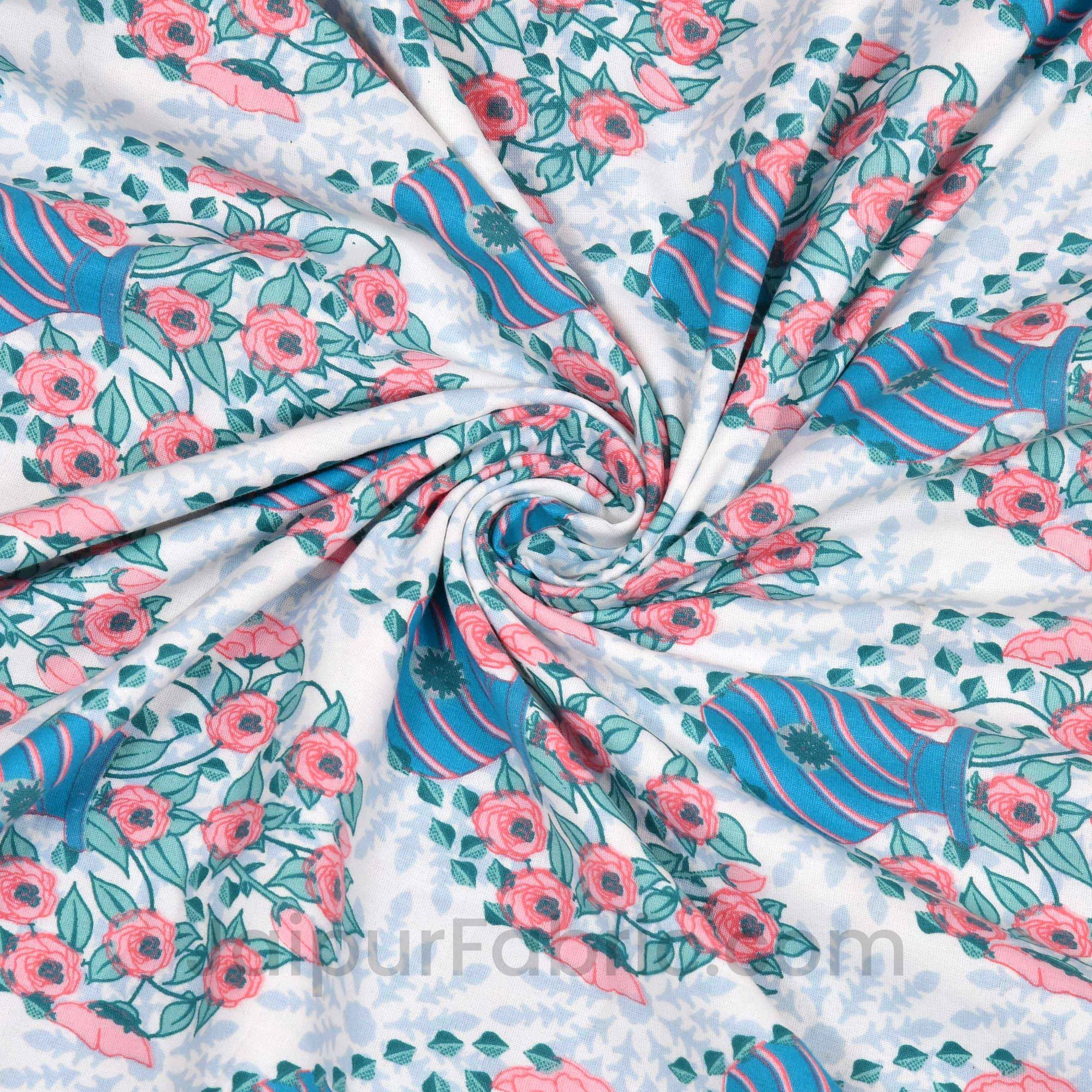 Blue White Floral 150 GSM Reversible Double Bed Cotton AC Dohar