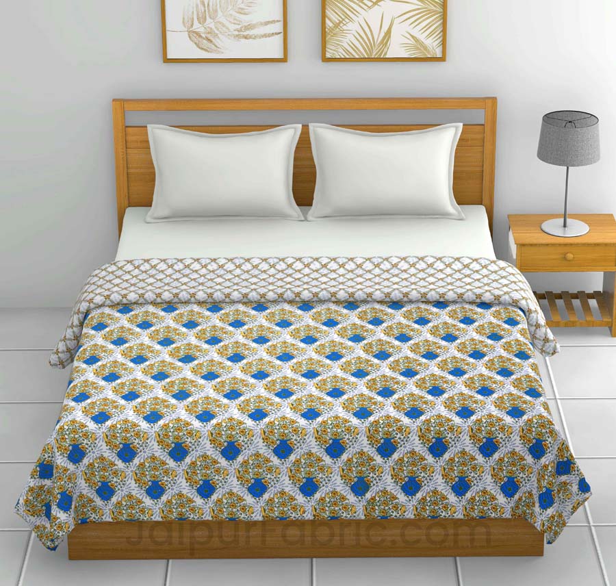 Green Blue Floral 150 GSM Reversible Double Bed Cotton AC Dohar