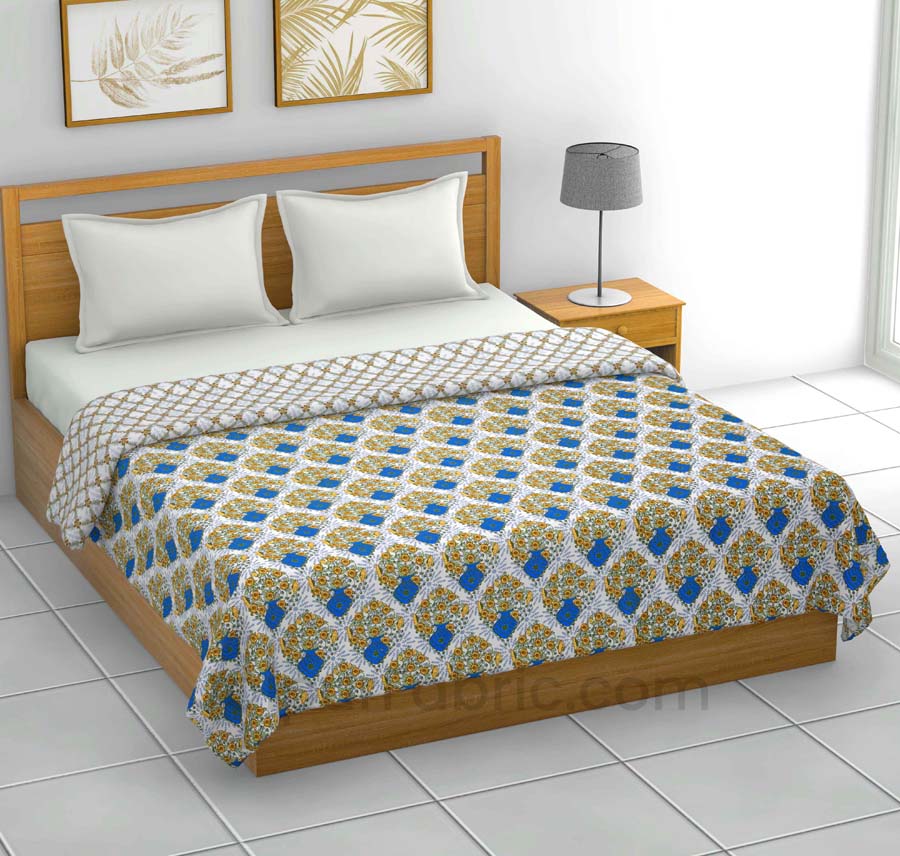 Green Blue Floral 150 GSM Reversible Double Bed Cotton AC Dohar