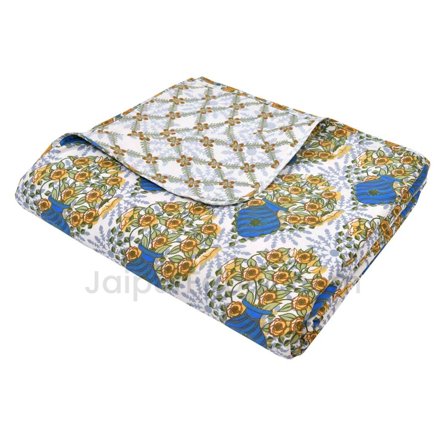 Green Blue Floral 150 GSM Reversible Double Bed Cotton AC Dohar