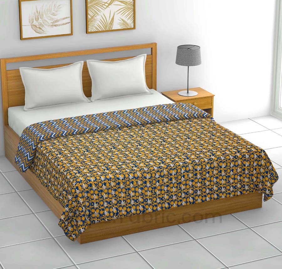 Mustard Floral 150 GSM Reversible Double Bed Cotton AC Dohar