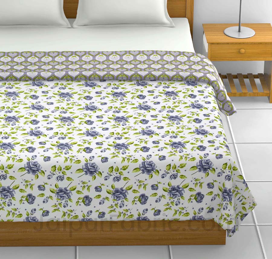 Grey Green Floral 150 GSM Reversible Double Bed Cotton AC Dohar