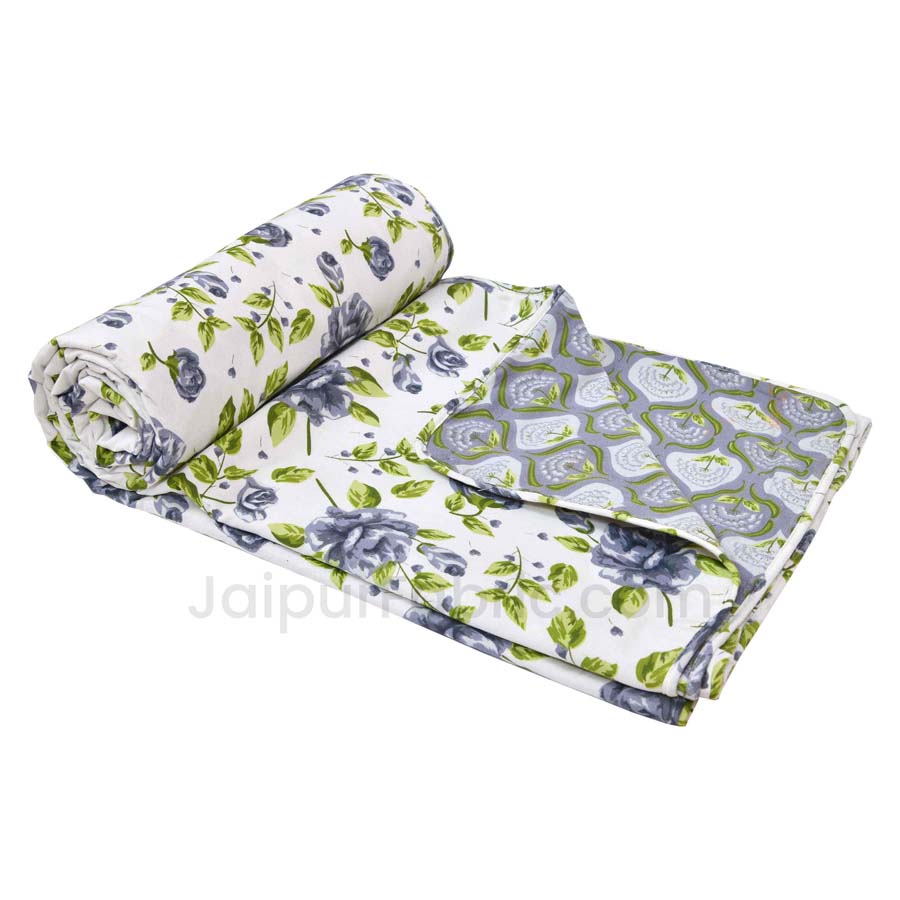 Grey Green Floral 150 GSM Reversible Double Bed Cotton AC Dohar