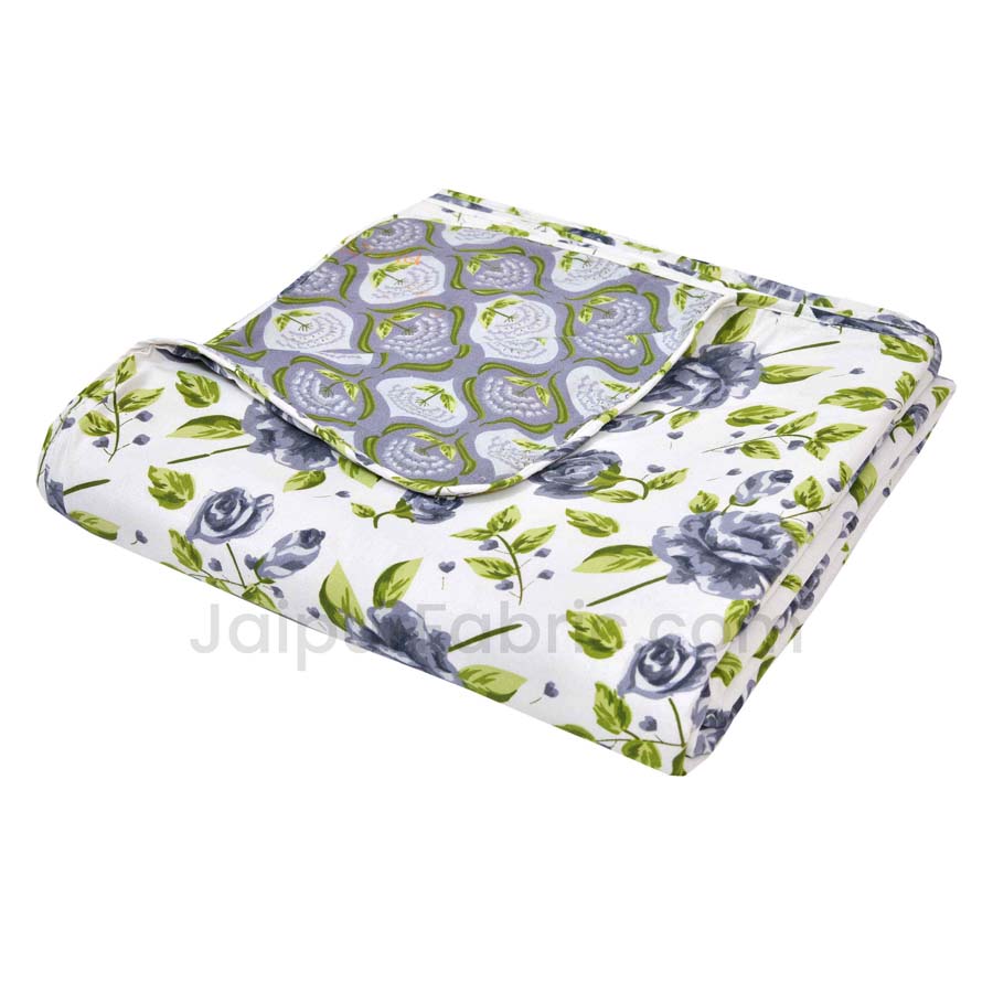 Grey Green Floral 150 GSM Reversible Double Bed Cotton AC Dohar