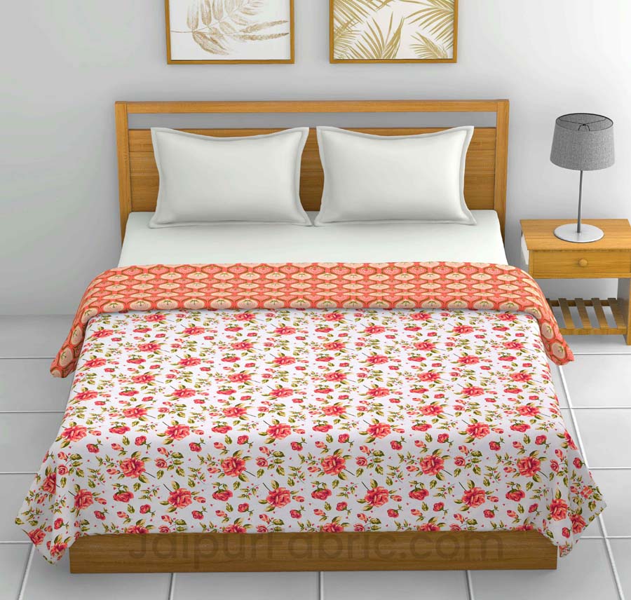 Peach Floral 150 GSM Reversible Double Bed Cotton AC Dohar