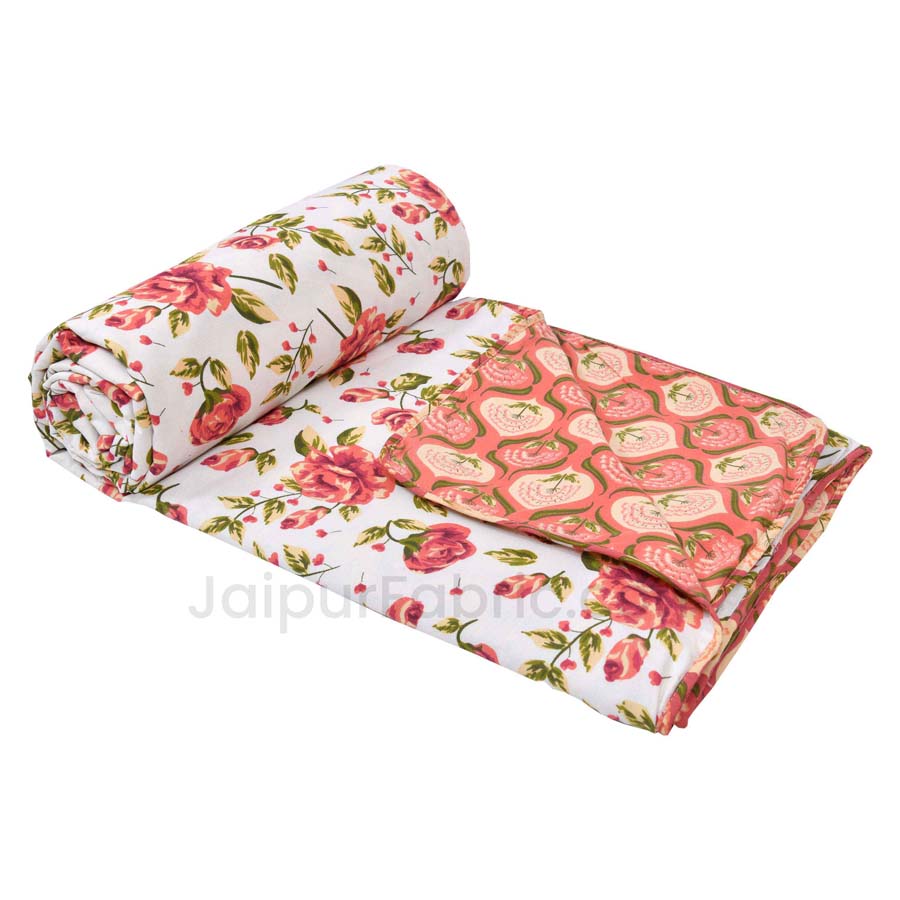 Peach Floral 150 GSM Reversible Double Bed Cotton AC Dohar