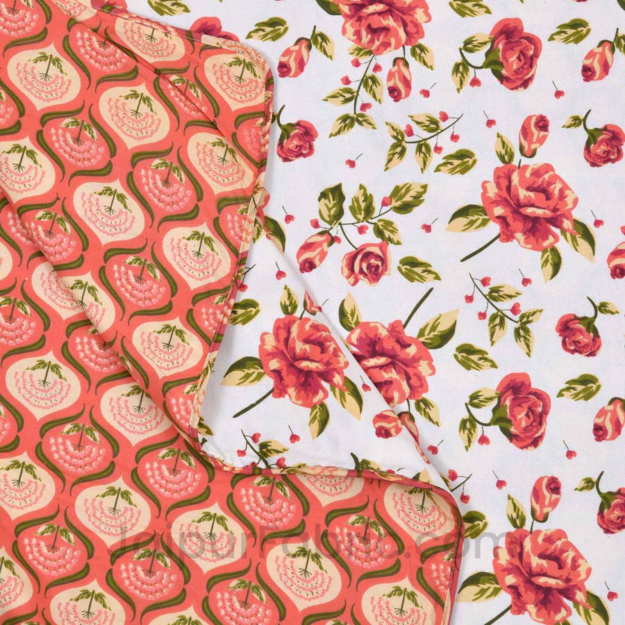 Peach Floral 150 GSM Reversible Double Bed Cotton AC Dohar