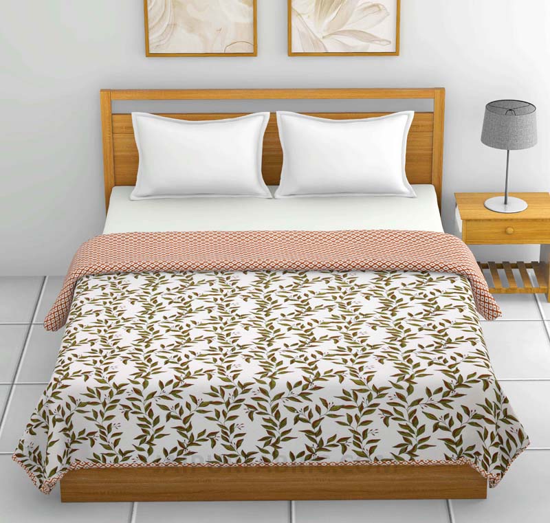 Green Leaf Jaal Pure Cotton Double Bed Dohar