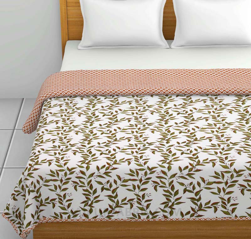 Green Leaf Jaal Pure Cotton Double Bed Dohar