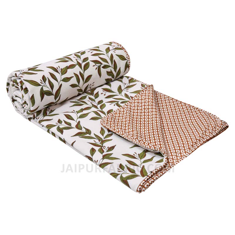 Green Leaf Jaal Pure Cotton Double Bed Dohar