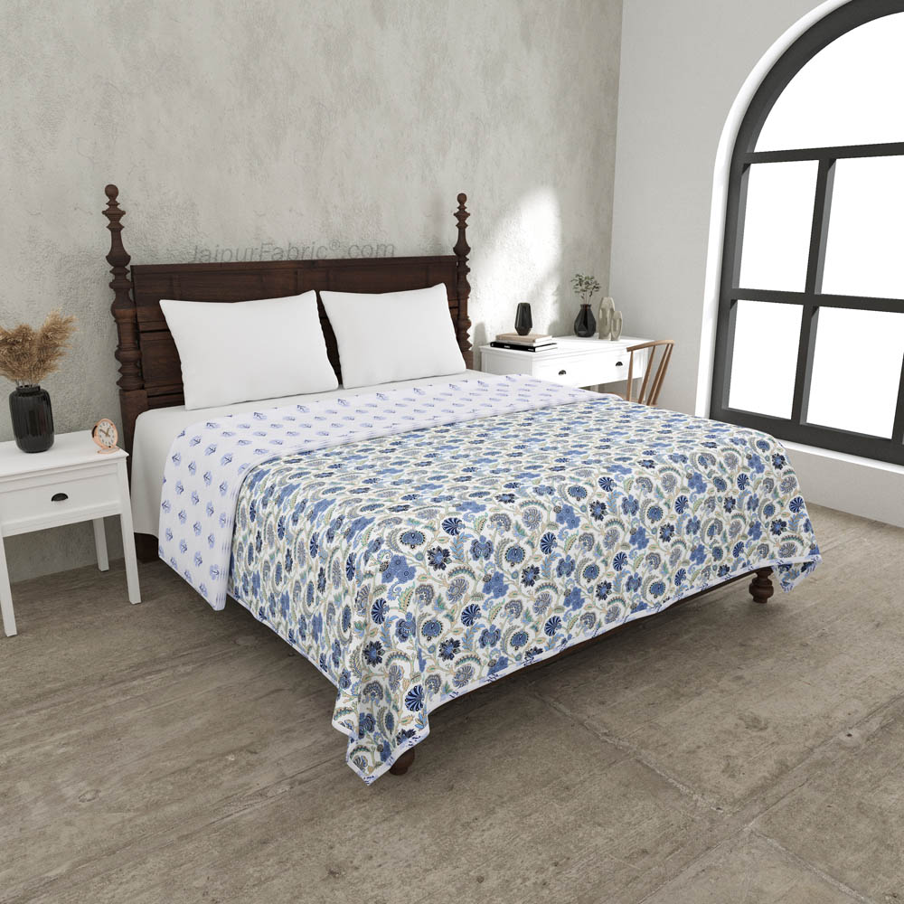 Blue Blossomy Pure Cotton Double Bed Dohar