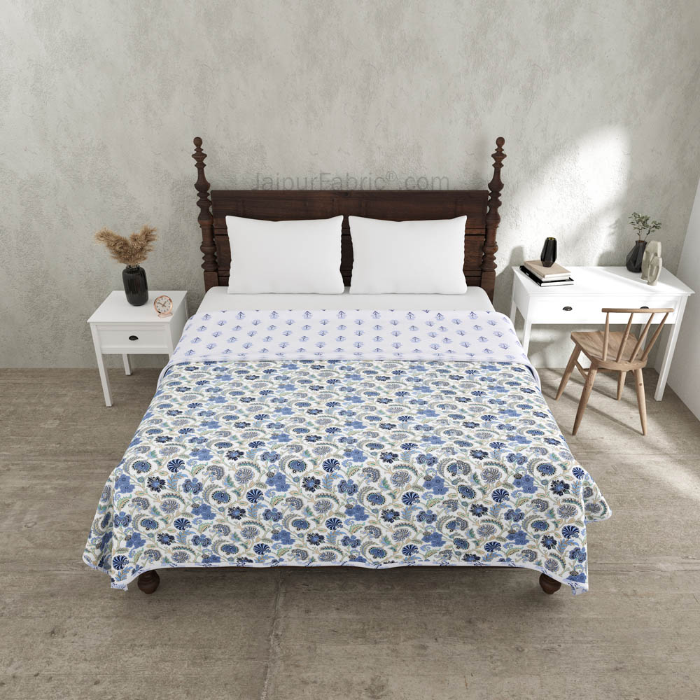 Blue Blossomy Pure Cotton Double Bed Dohar