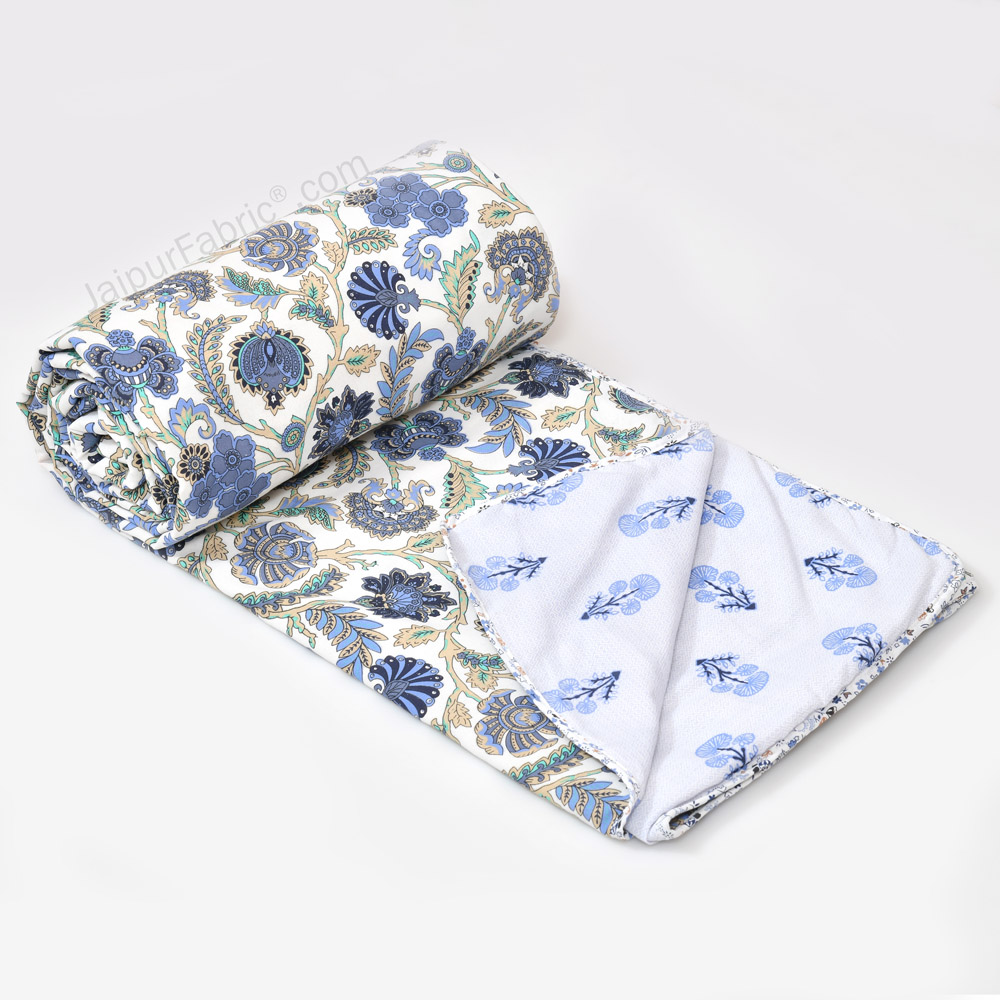 Blue Blossomy Pure Cotton Double Bed Dohar