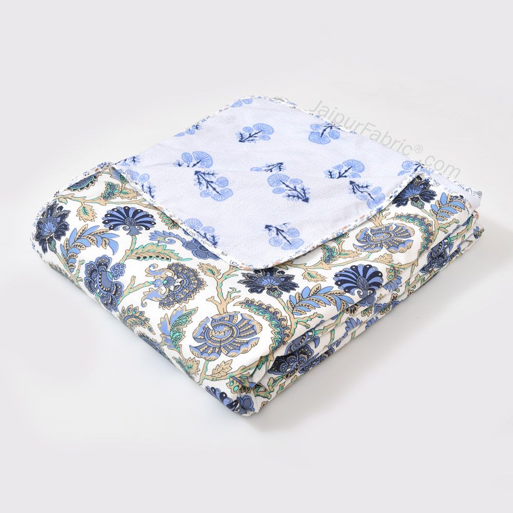 Blue Blossomy Pure Cotton Double Bed Dohar