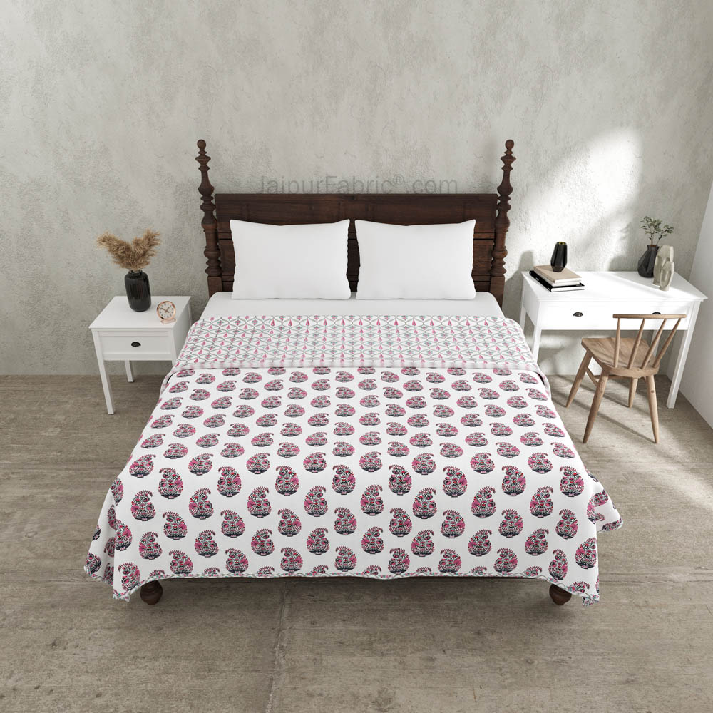 Pink Paisley Pure Cotton Double Bed Dohar