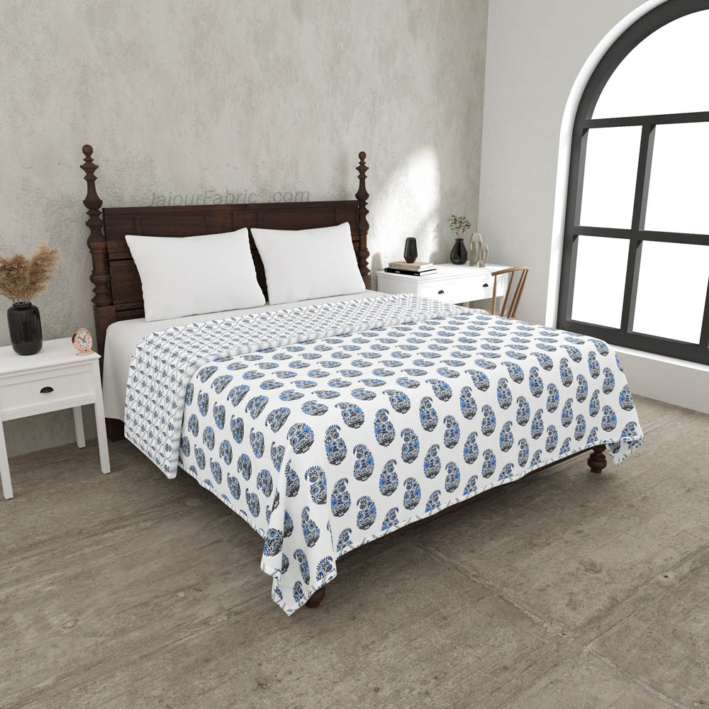 Blue Paisley Pure Cotton Double Bed Dohar