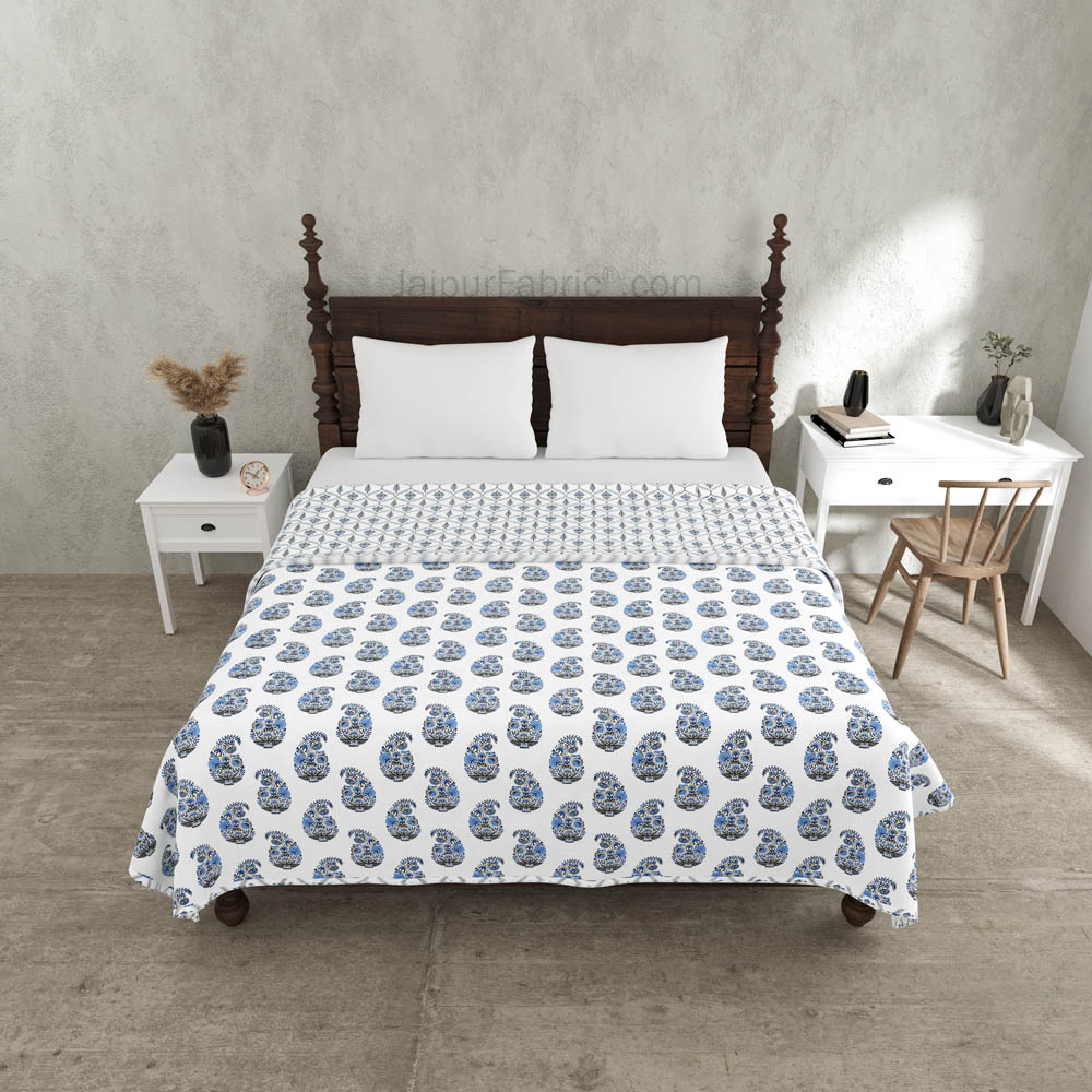 Blue Paisley Pure Cotton Double Bed Dohar