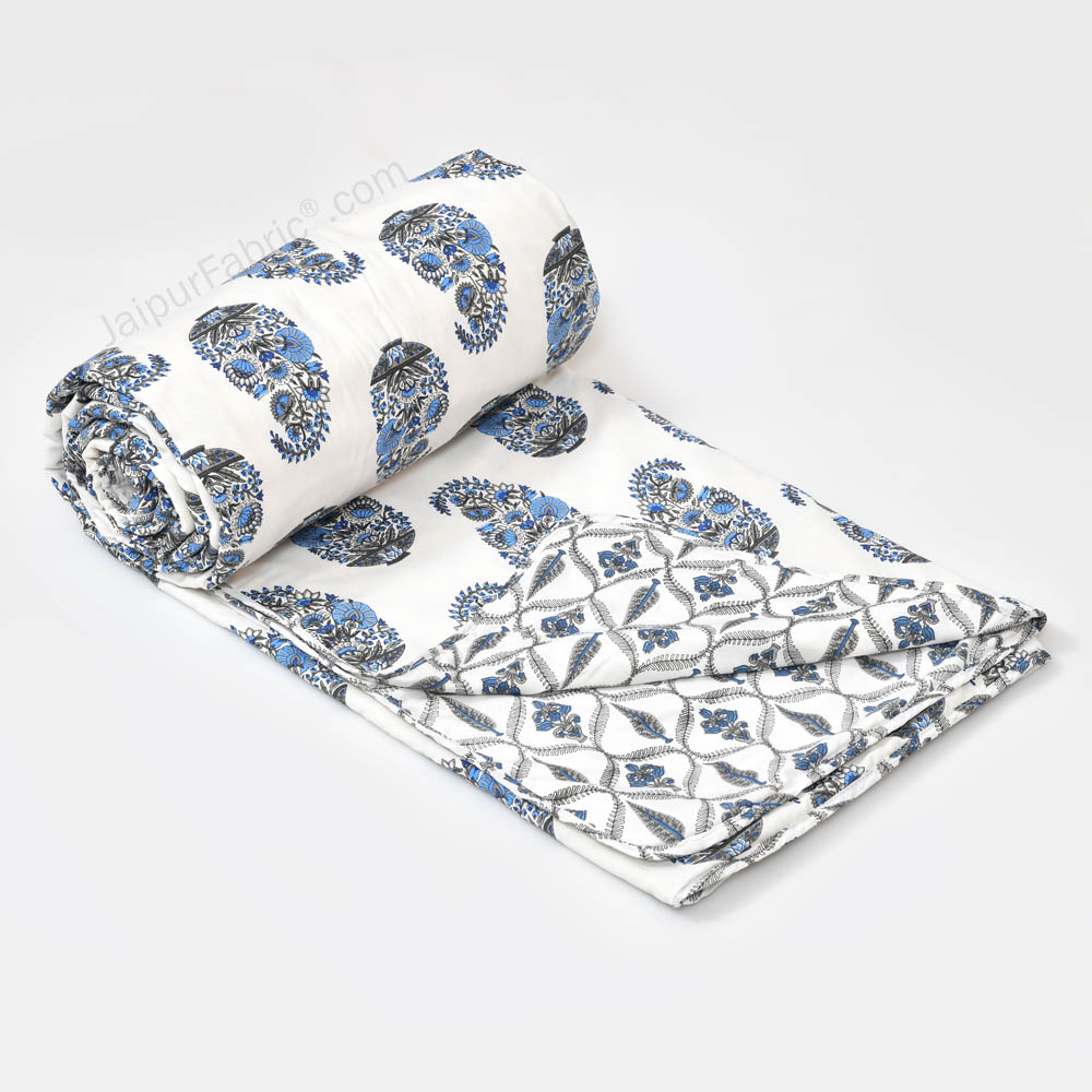 Blue Paisley Pure Cotton Double Bed Dohar