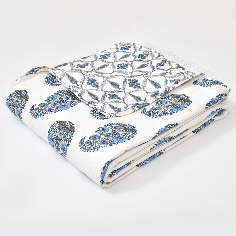 Blue Paisley Pure Cotton Double Bed Dohar