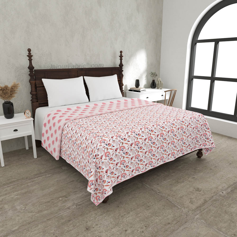 Peach Motifs Pure Cotton Double Bed Dohar