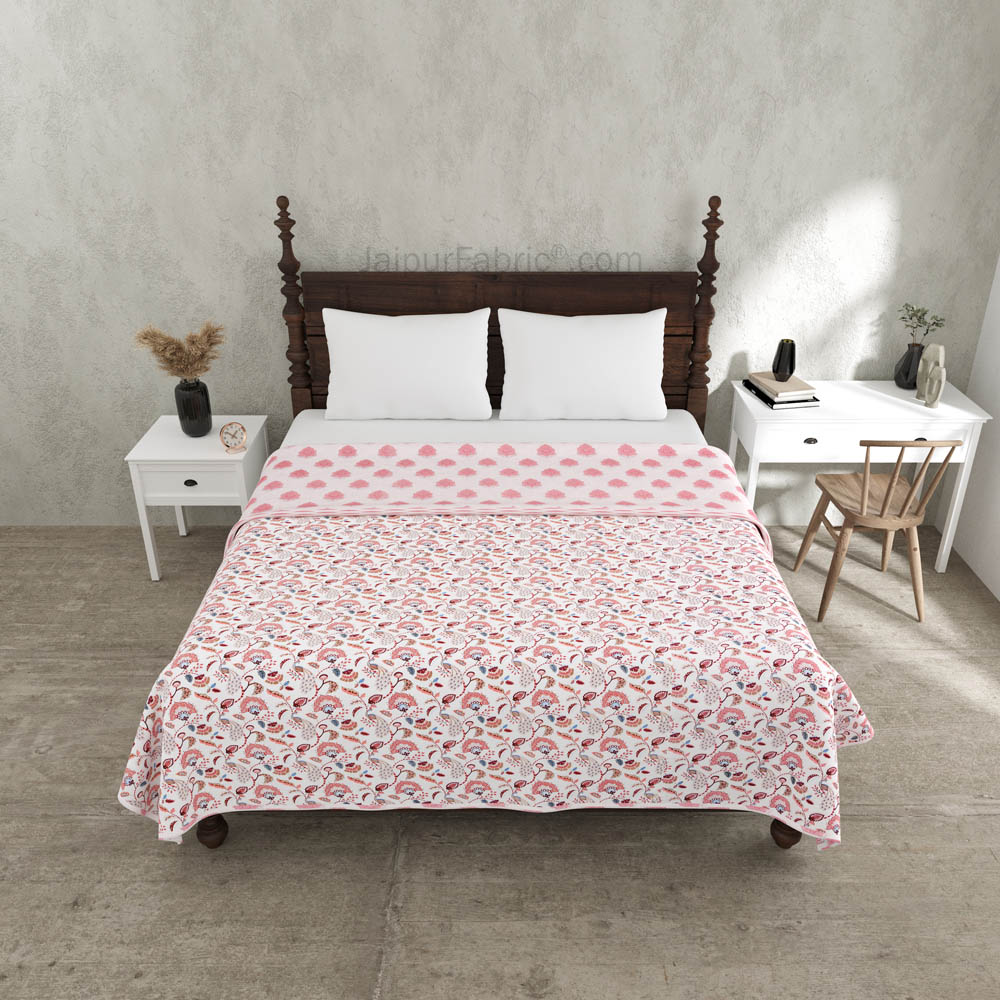 Peach Motifs Pure Cotton Double Bed Dohar