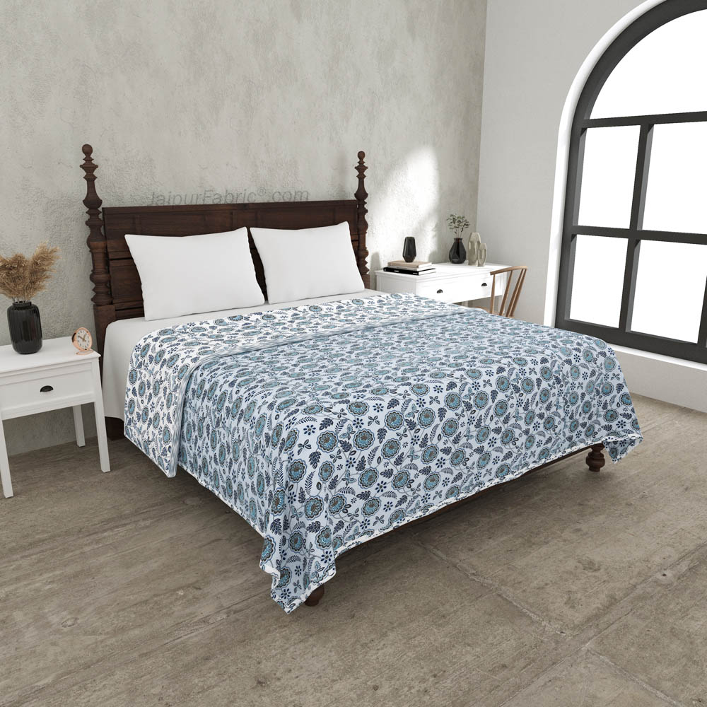 Blue Butterflies Pure Cotton Double Bed Dohar