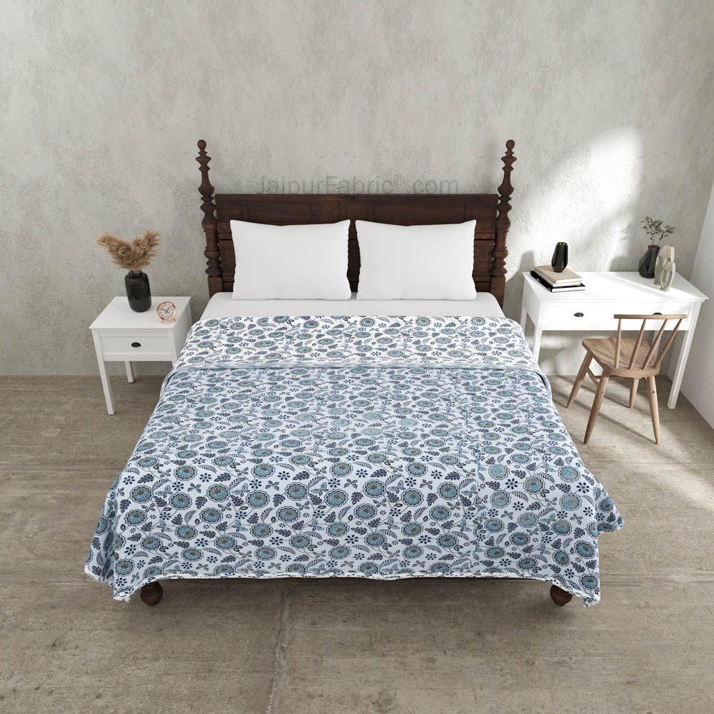 Blue Butterflies Pure Cotton Double Bed Dohar