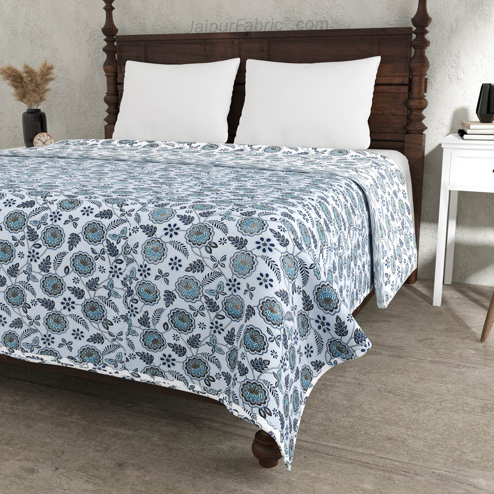 Blue Butterflies Pure Cotton Double Bed Dohar