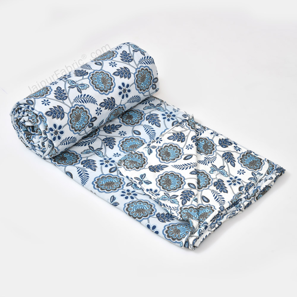 Blue Butterflies Pure Cotton Double Bed Dohar