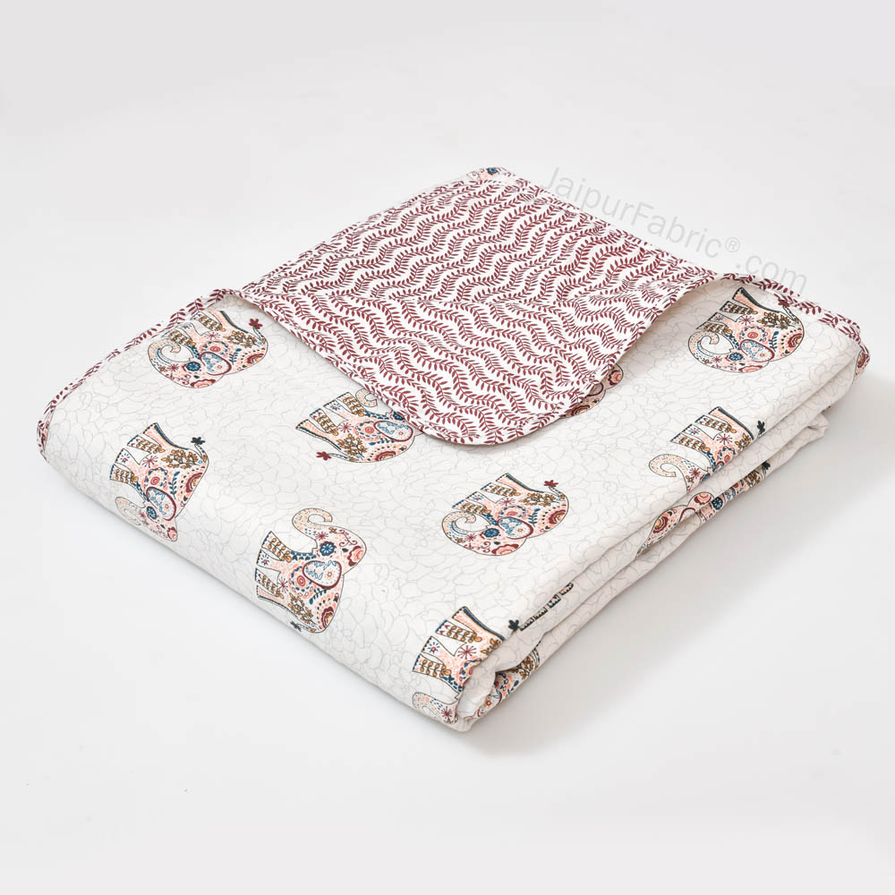 Pink Elephant Pure Cotton Double Bed Dohar