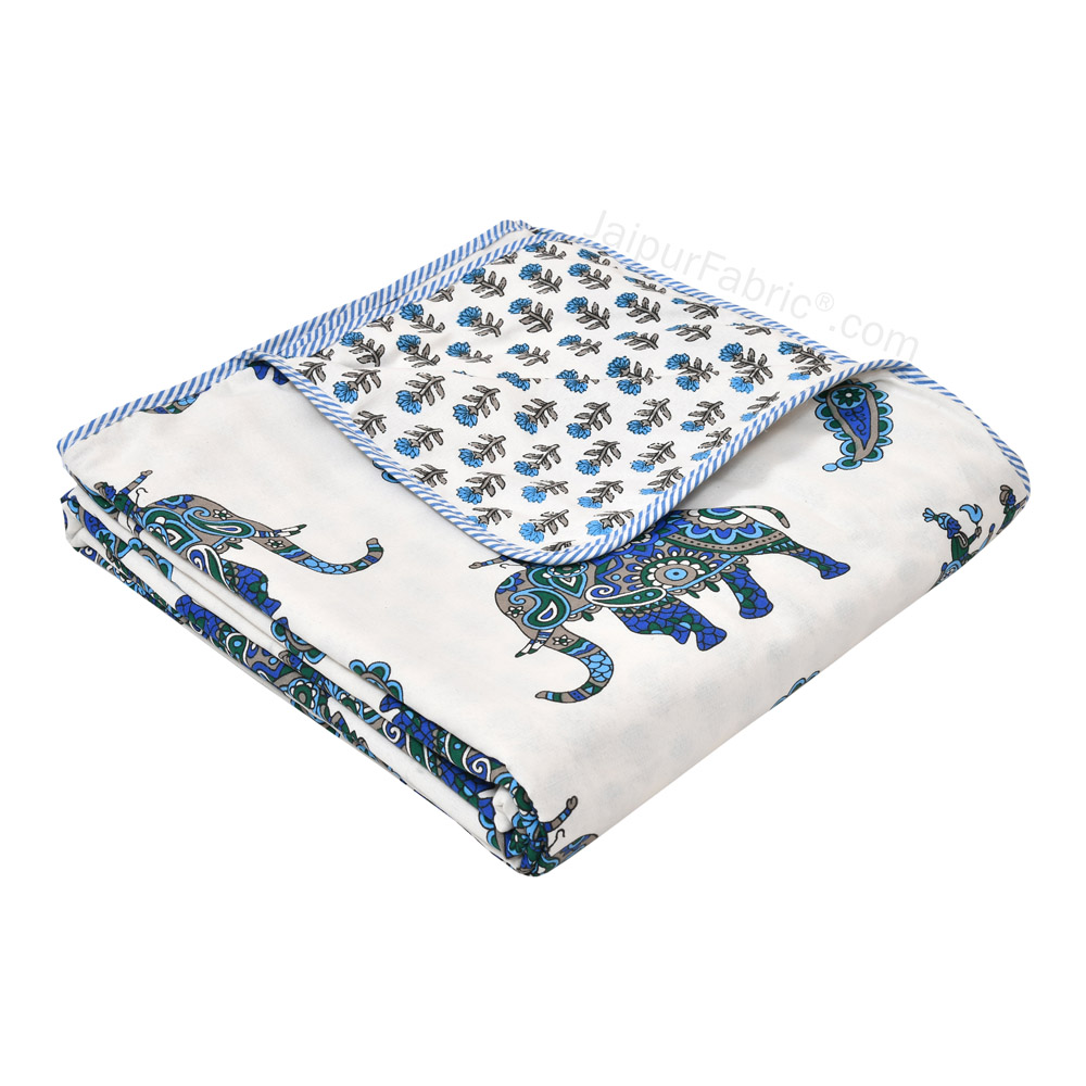 Shahi Sawari Cool Blue Pure Cotton Reversible Double Bed AC Quilt Dohar