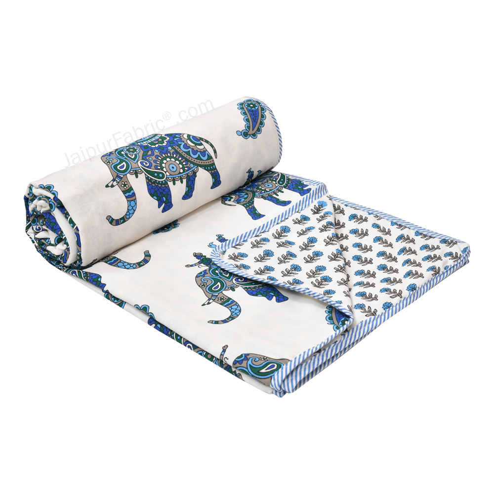 Shahi Sawari Cool Blue Pure Cotton Reversible Double Bed AC Quilt Dohar