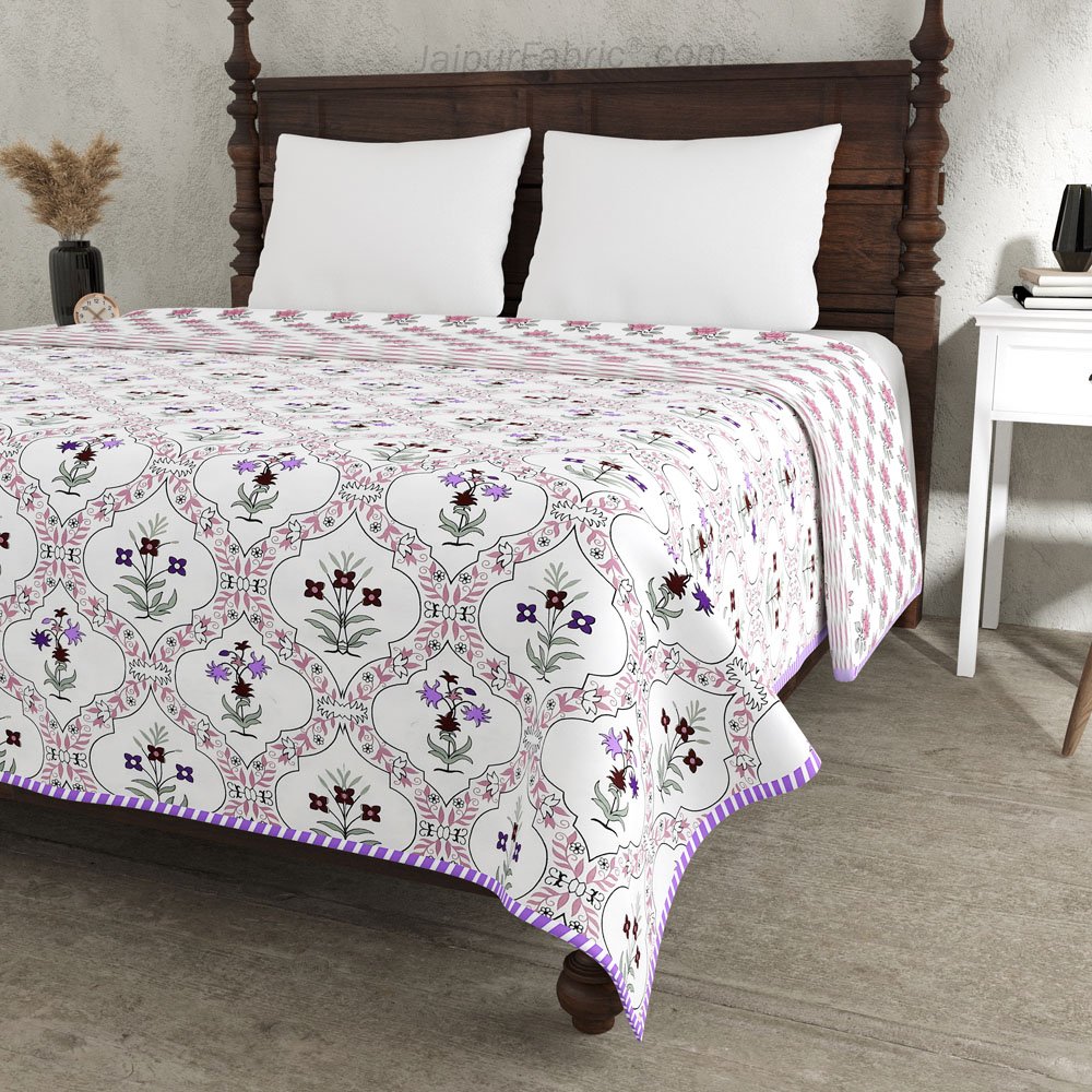 Mangal Jaal Purple Pure Cotton Reversible Double Bed AC Quilt Dohar