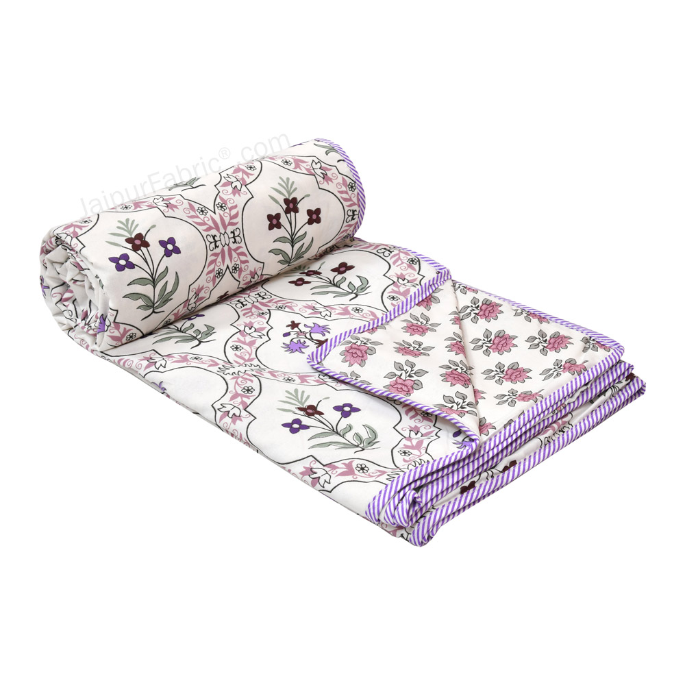 Mangal Jaal Purple Pure Cotton Reversible Double Bed AC Quilt Dohar