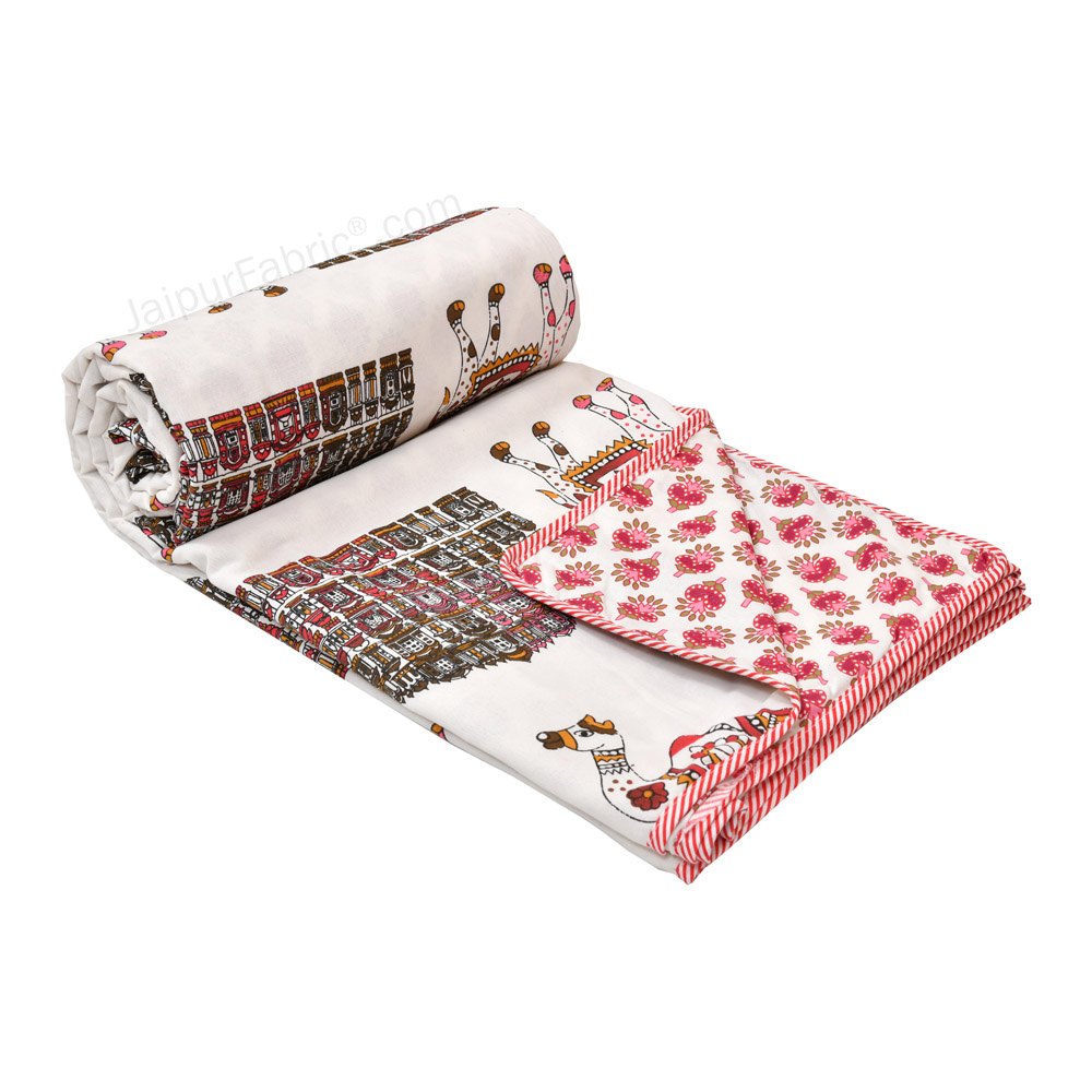 Hawa Mahal Pink Pure Cotton Reversible Double Bed AC Quilt Dohar