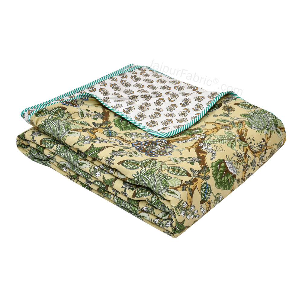 Anokhi Green Pure Cotton Reversible Double Bed AC Quilt Dohar