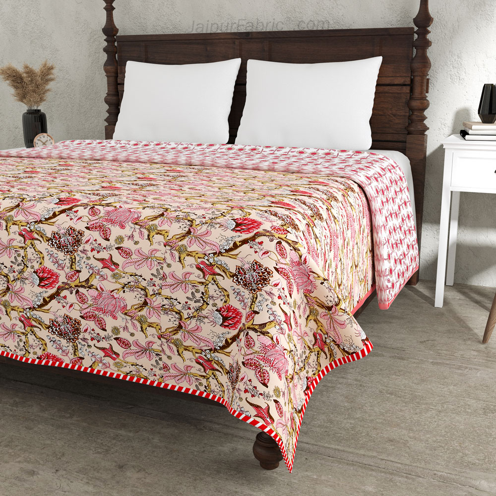 Anokhi Pink Pure Cotton Reversible Double Bed AC Quilt Dohar