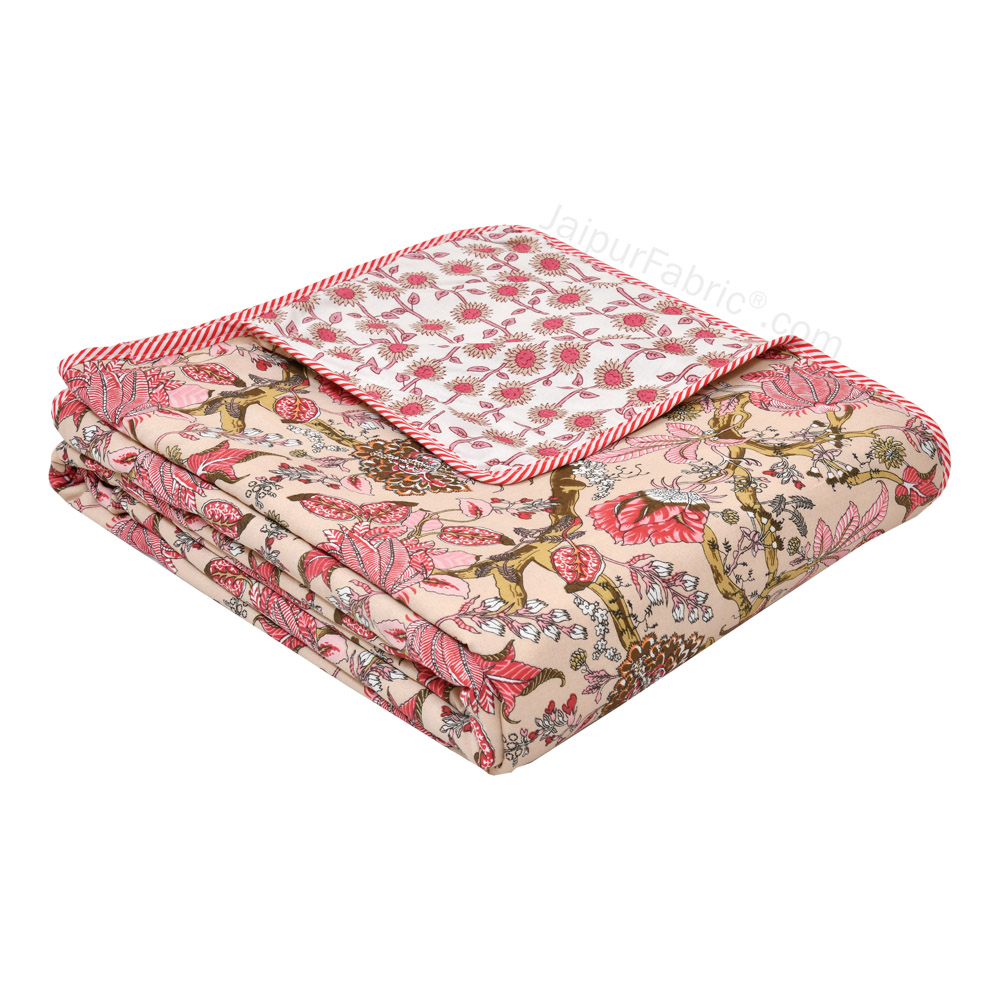 Anokhi Pink Pure Cotton Reversible Double Bed AC Quilt Dohar