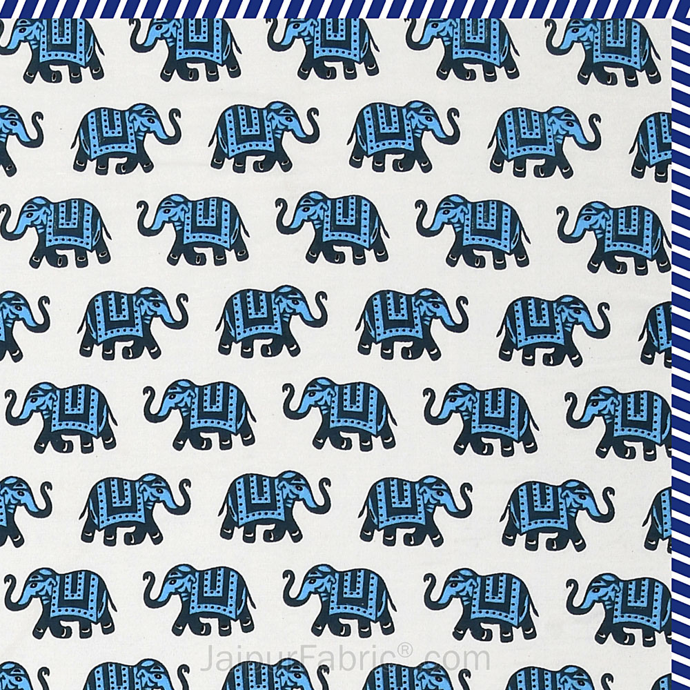 Elephant Print Blue Pure Cotton Reversible Double Bed AC Quilt Dohar