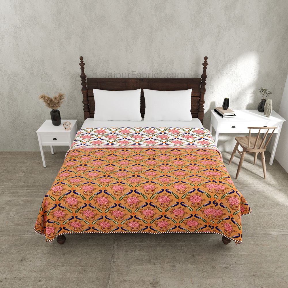 Peacock Garden Pure Cotton Reversible Double Bed AC Quilt Dohar