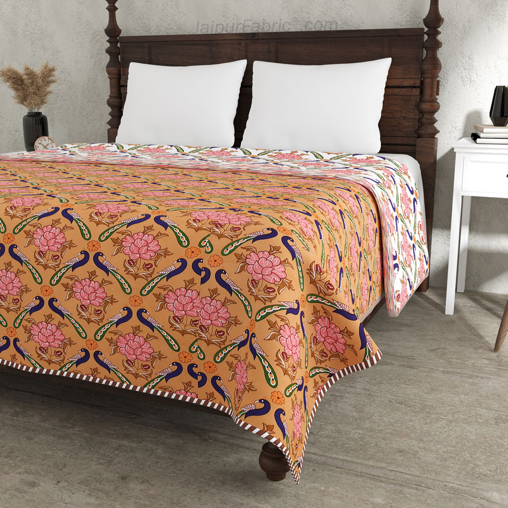 Peacock Garden Pure Cotton Reversible Double Bed AC Quilt Dohar