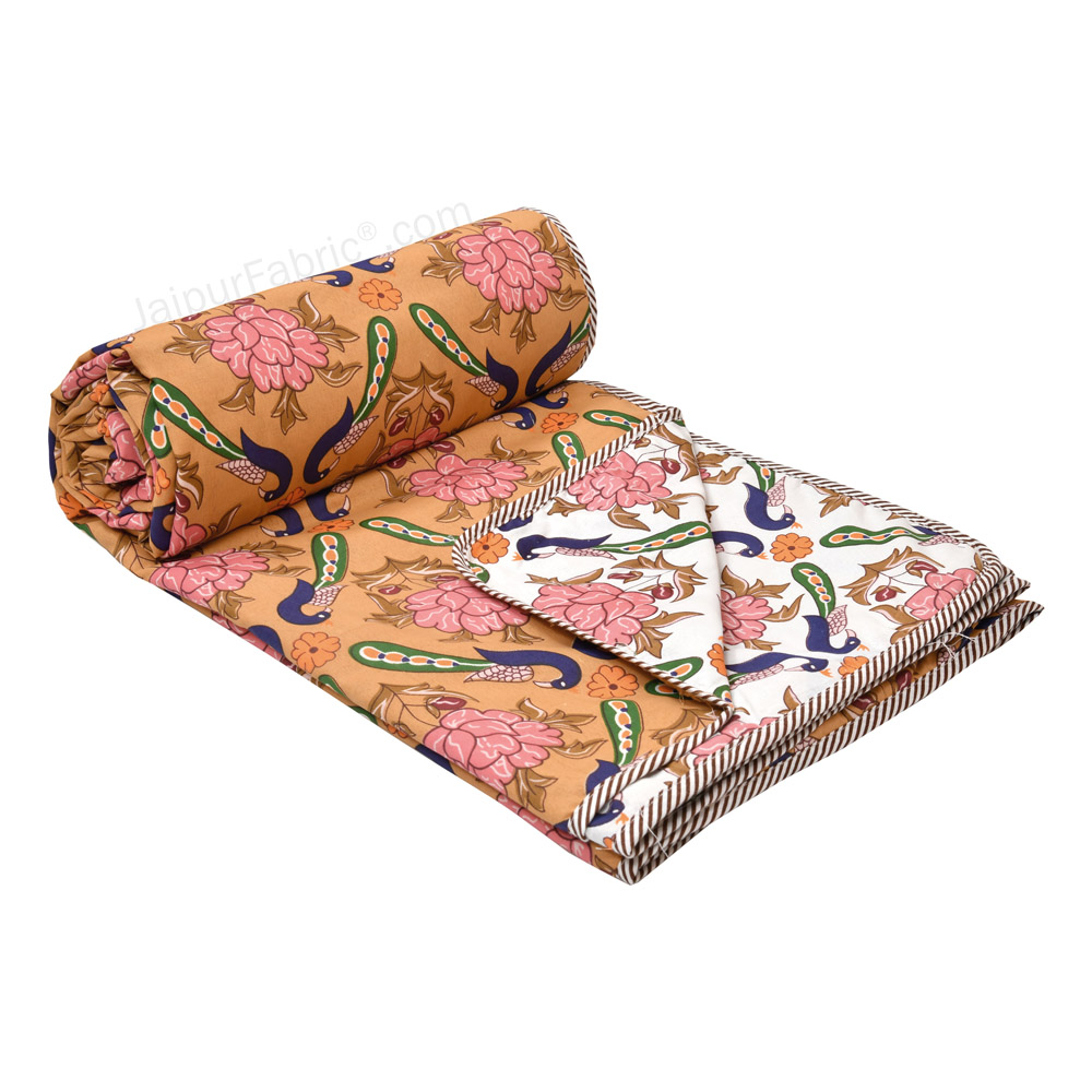 Peacock Garden Pure Cotton Reversible Double Bed AC Quilt Dohar