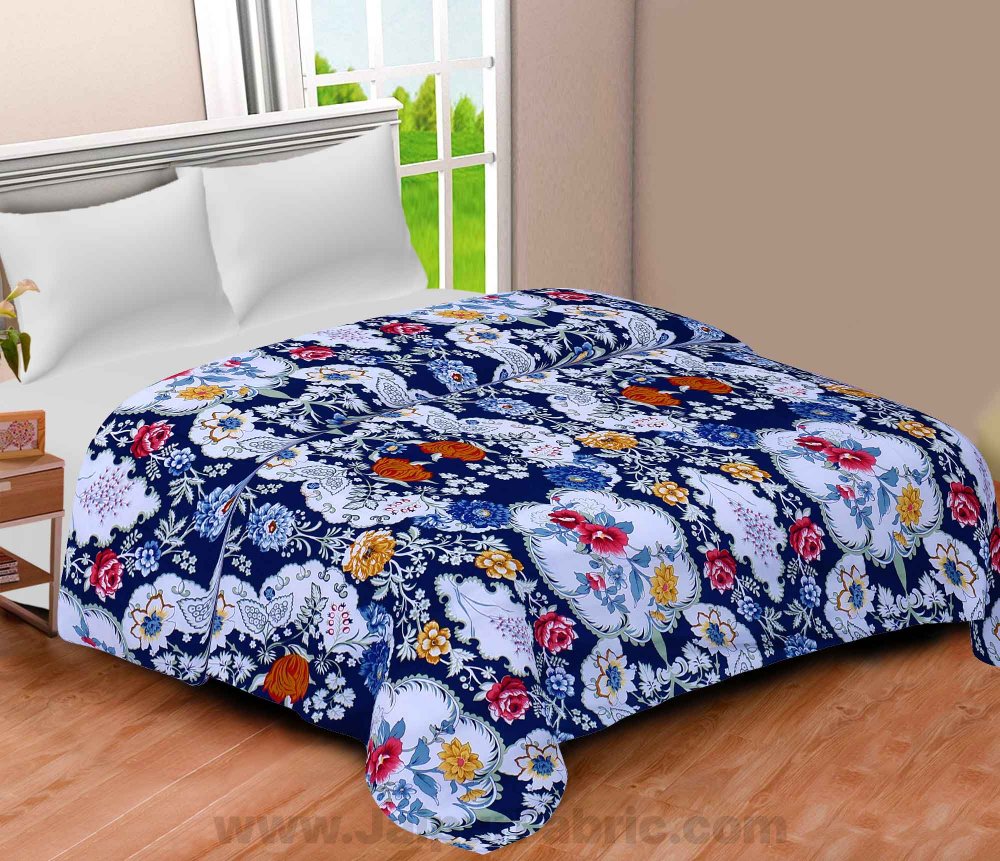 Cotton Navy Blue Decorative Reversible Double Blanket/Duvet/Quilt/AC Dohar