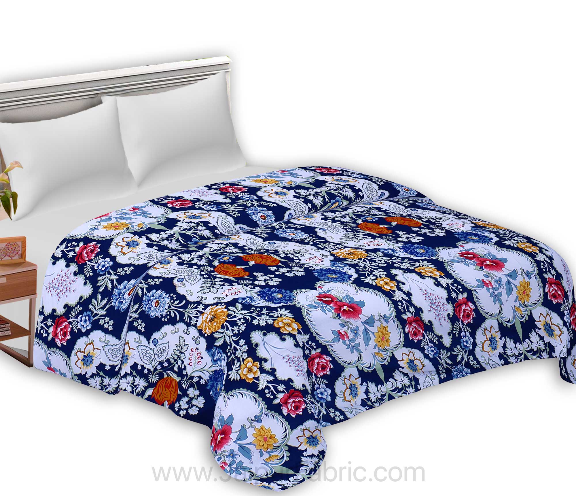 Cotton Navy Blue Decorative Reversible Double Blanket/Duvet/Quilt/AC Dohar