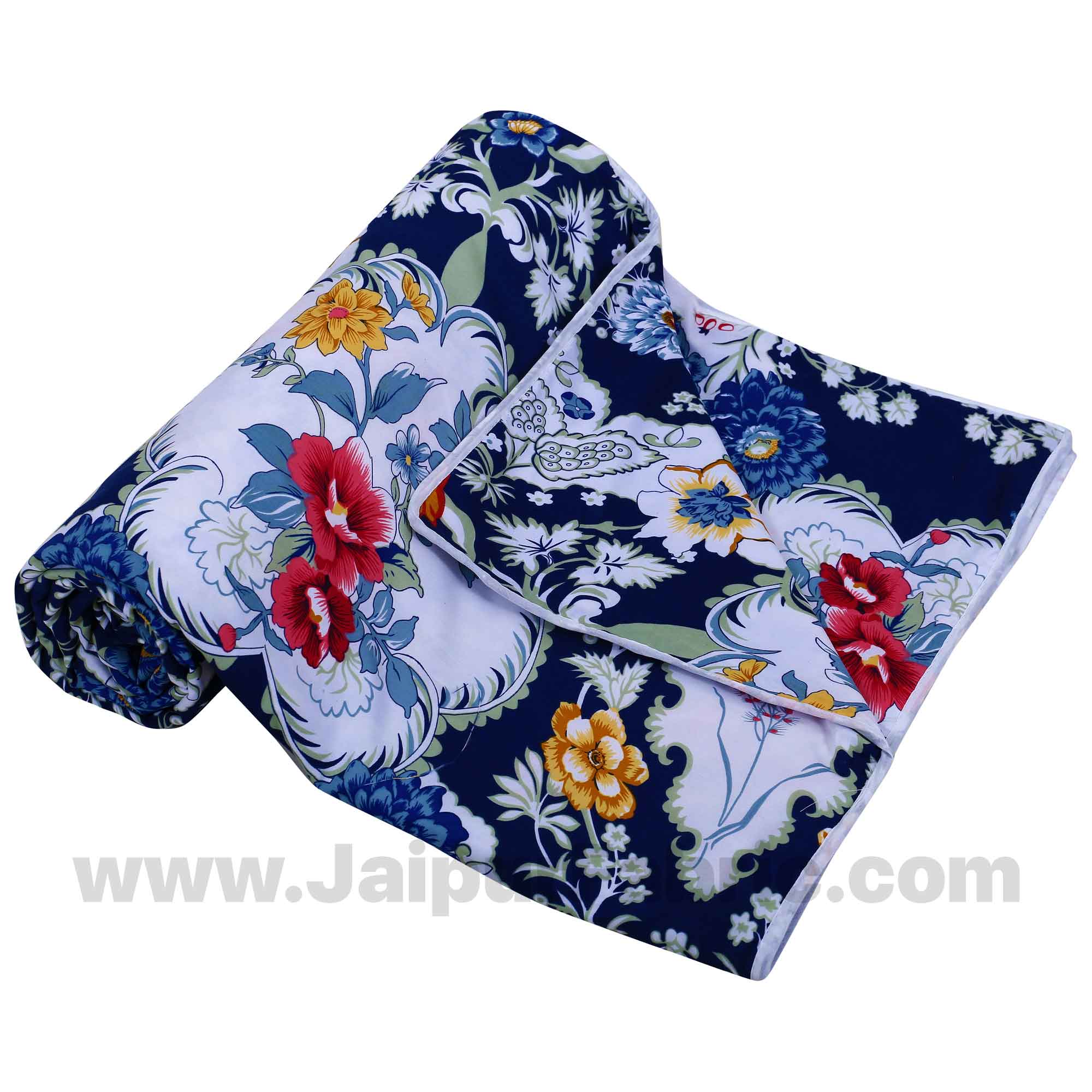 Cotton Navy Blue Decorative Reversible Double Blanket/Duvet/Quilt/AC Dohar