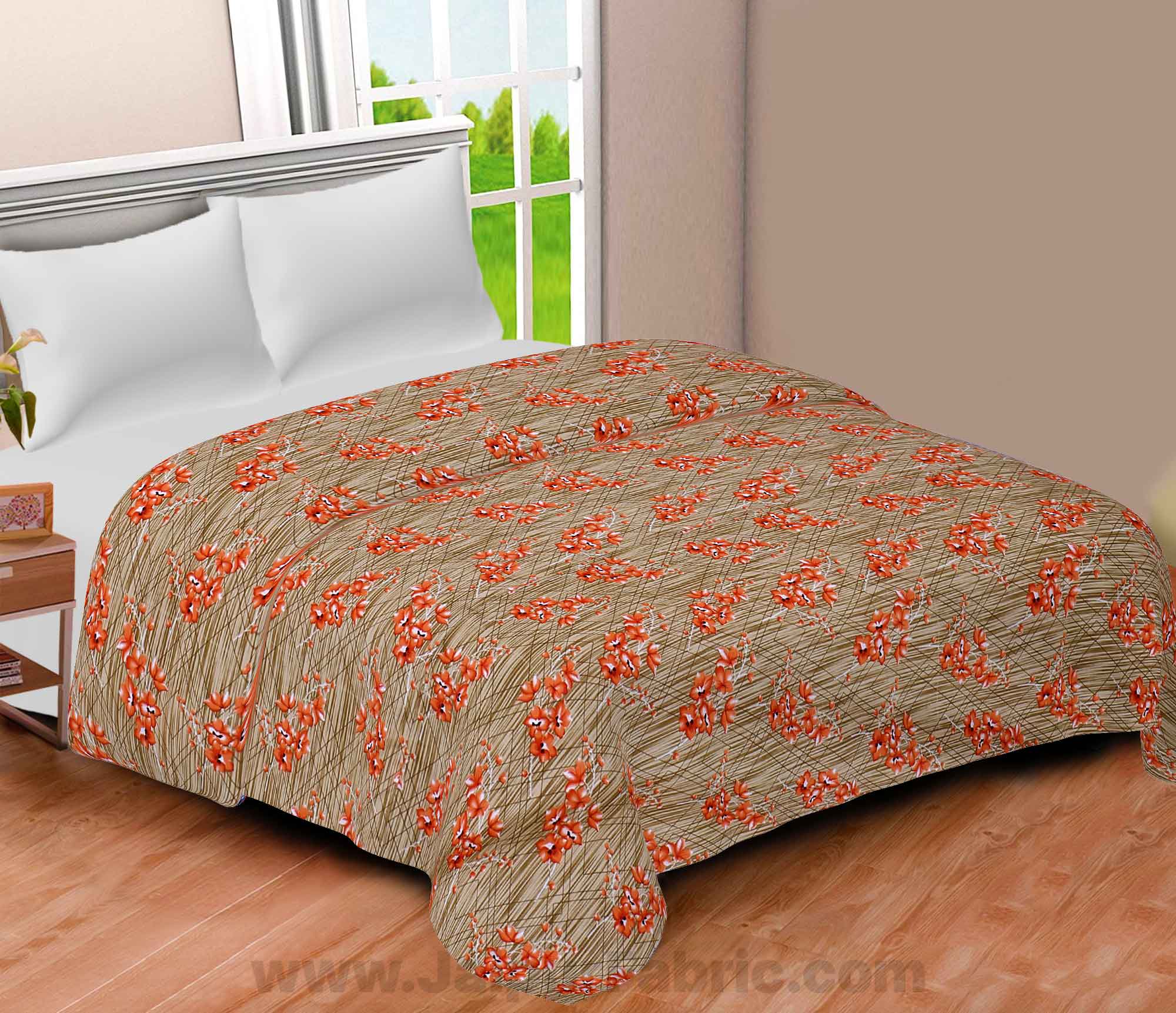 Cotton Orange Blooming Flowers Reversible Double Blanket/Duvet/Quilt/AC Dohar