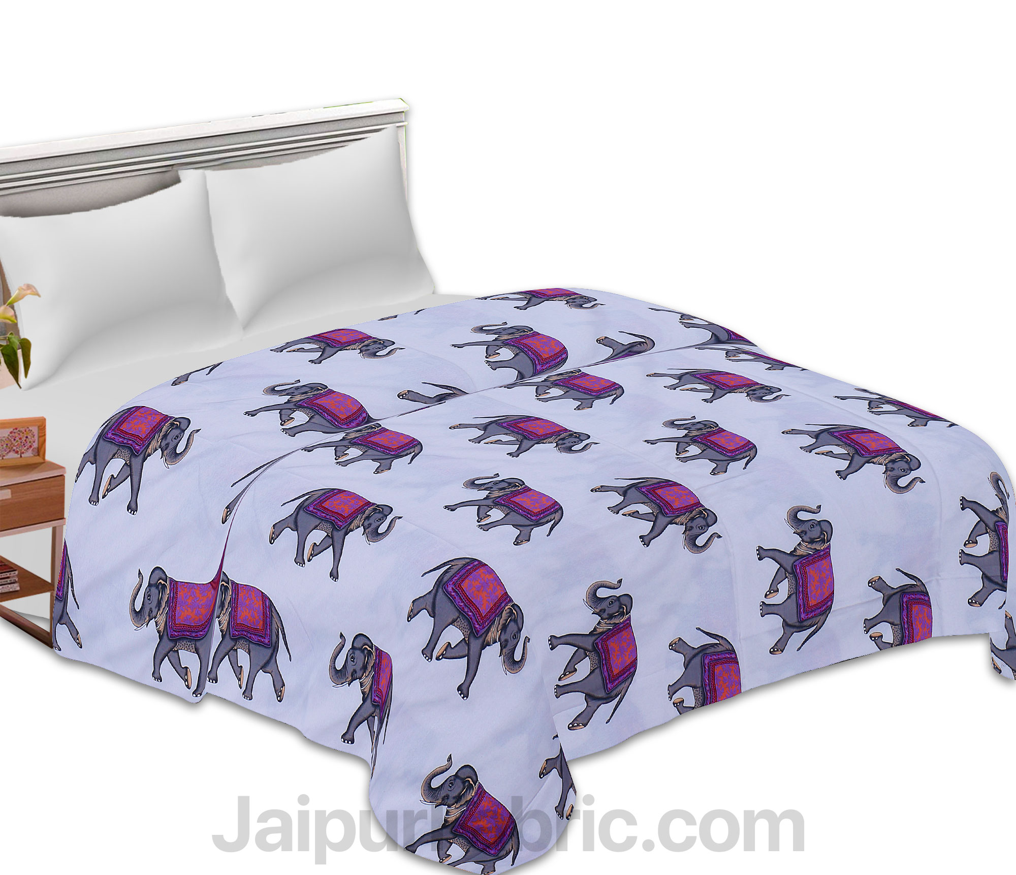 Pure Cotton Elephant Print Reversible Double Bed Blanket/ Duvet/Quilt/AC Dohar