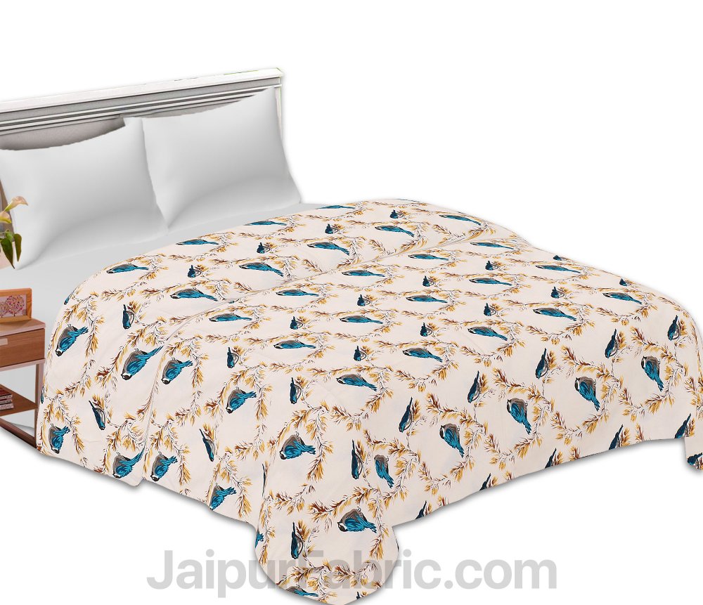 Pure Cotton Indian Bird Reversible Double Bed Blanket/ Duvet/Quilt/AC Dohar